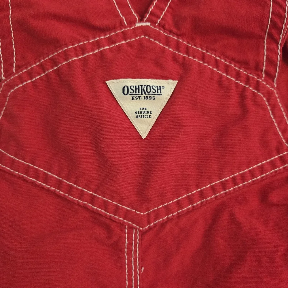 Vintage Y2K OshKosh B'gosh Red Overalls Shorts Embroidered Truck